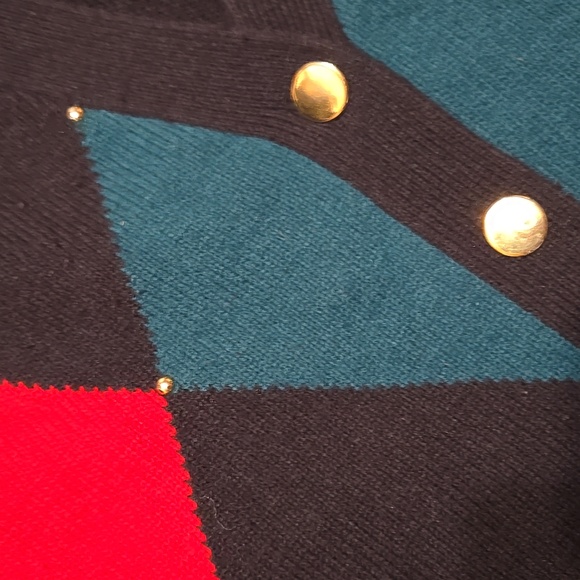 Vintage Argyle Oversize Lambswool Blend Studded Cardigan Sz Small - Picture 2 of 4